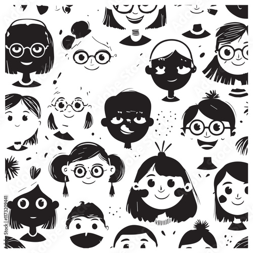 Doodle Set of Kids Face Characters