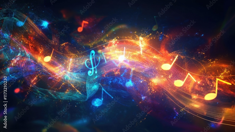 Vibrant Music Waves with Colorful Notes and Abstract Backgrounds Vibrant Music Waves with Colorful Notes and Abstract Backgrounds