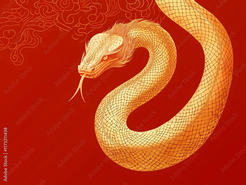 Obraz premium gold snake on red,chinese new year snake year 