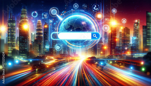 Dystopian Search Bar Interface - Navigating the Future of Urban AI