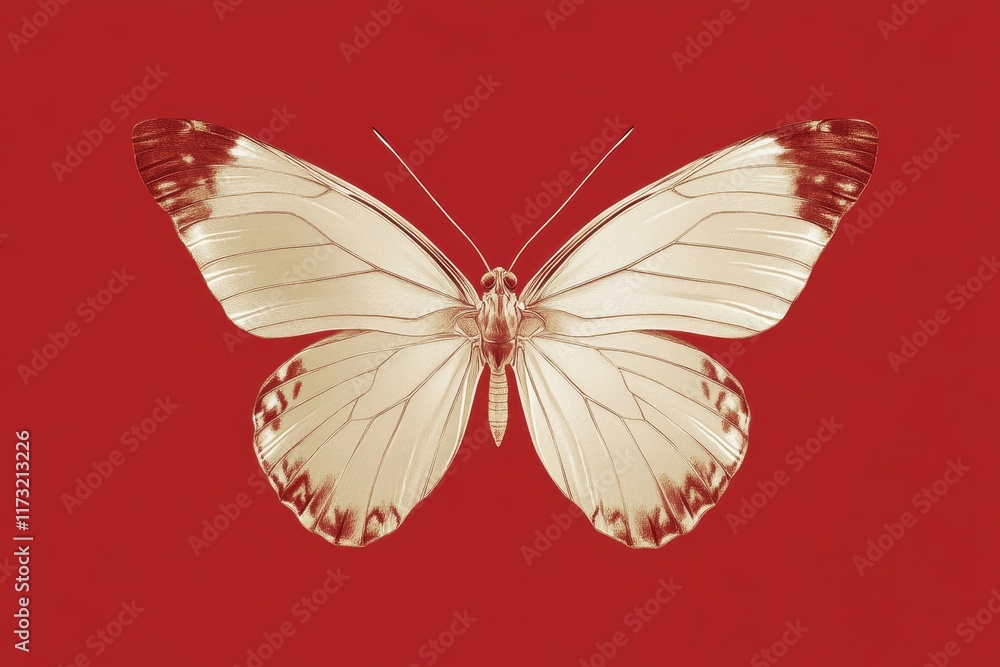 Elegant Gold Butterfly Against Red Background Elegant Gold Butterfly Against Red Background