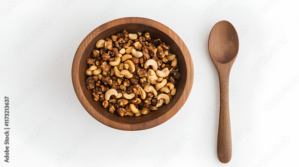 Nuts Delight: Vibrant Mix in Wooden Bowl Under Natural Light Nuts Delight: Vibrant Mix in Wooden Bowl Under Natural Light