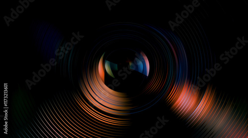 close up of photo camera lens overlay effect on black background	 photo