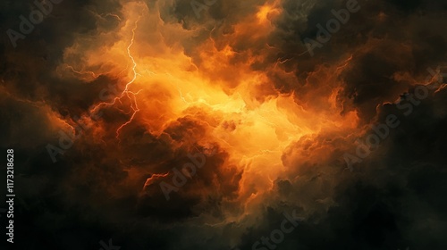 Wallpaper Mural Dramatic lightning storm illuminating dark clouds with an intense orange glow, creating an awe inspiring atmosphere filled with power and mystery, evoking feelings of danger and fantasy Torontodigital.ca
