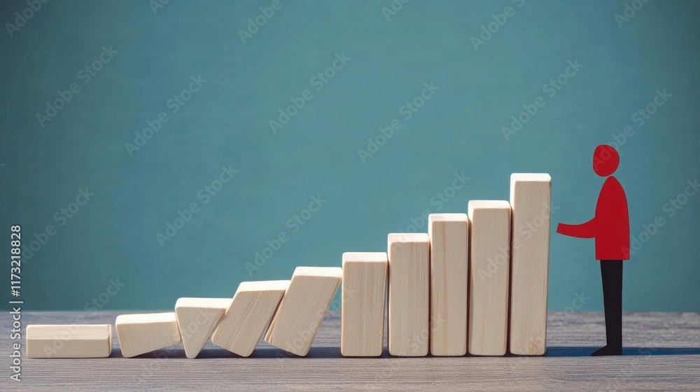 Businessman stops domino falling. Risk management concept. Successful strong business and problem solving. Reliable leader. Stop the destructive processes. Strategy development. Debt restructuring Businessman stops domino falling. Risk management concept. Successful strong business and problem solving. Reliable leader. Stop the destructive processes. Strategy development. Debt restructuring