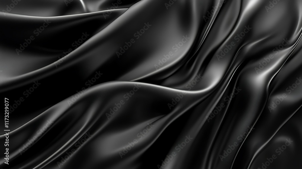 Fototapeta premium Elegant black fabric drapes; luxurious textile background.