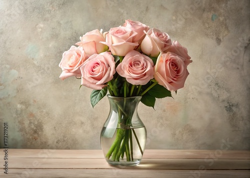 Wallpaper Mural Elegant Pale Pink Roses in Glass Vase on White Table - Matte Finish Stock Photo Torontodigital.ca