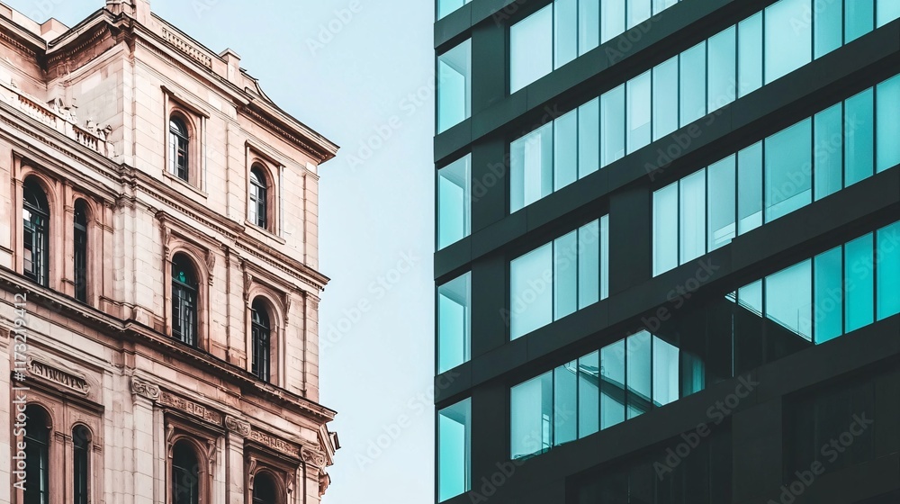 Obraz premium remix culture concept. Contrast of Architectural Styles in Urban Setting
