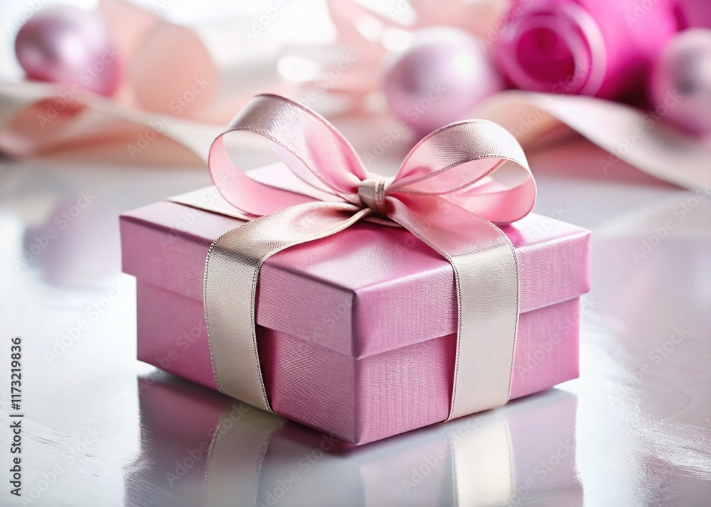 Elegant Pink Gift Box with Satin Ribbon on White Background - Perfect for Special Occasions & Celebrations Elegant Pink Gift Box with Satin Ribbon on White Background - Perfect for Special Occasions & Celebrations