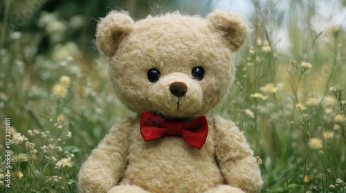 Teddy Bear in a Field of Flowers