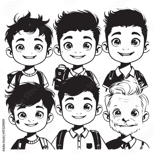 Doodle Set of Kids Face Characters