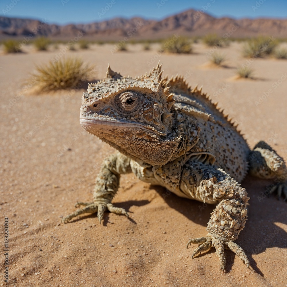 A horned lizard blending into the desert sands. A horned lizard blending into the desert sands.
