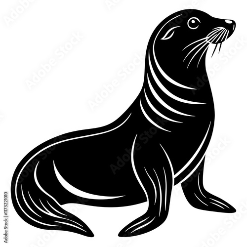 Cute Silhouette of a Sea Lion line art vector cartoon illustration