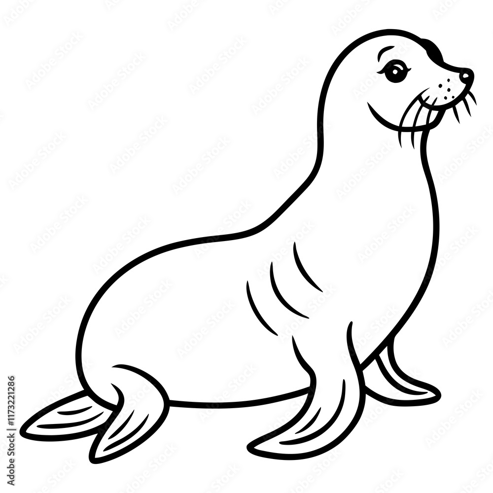 Cute Silhouette of a Sea Lion line art vector cartoon illustration Cute Silhouette of a Sea Lion line art vector cartoon illustration
