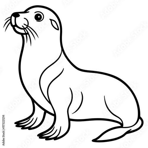 Cute Silhouette of a Sea Lion line art vector cartoon illustration