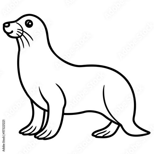 Cute Silhouette of a Sea Lion line art vector cartoon illustration