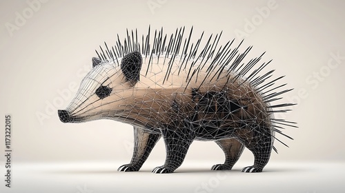 Wireframe Hedgehog 3D Render: Low-Poly Animal Art AI Generated photo