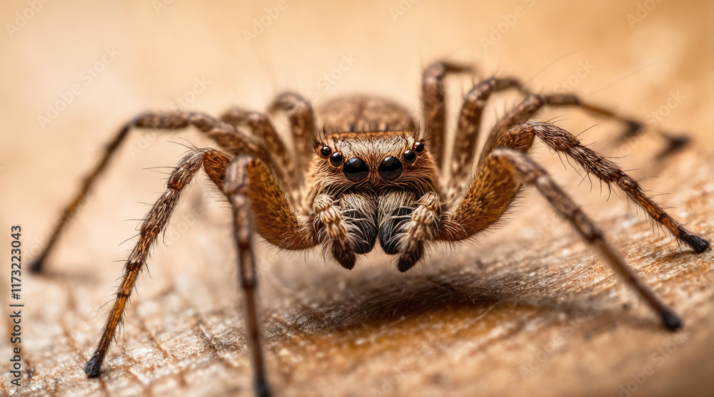 Close-up of a spider on a wooden surface displaying intricate patterns and textures during daylight hours Close-up of a spider on a wooden surface displaying intricate patterns and textures during daylight hours