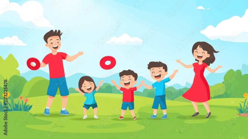 Happy Family Playing in the Park: A Joyful Day Outdoors Happy Family Playing in the Park: A Joyful Day Outdoors
