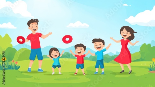 Happy Family Playing in the Park: A Joyful Day Outdoors