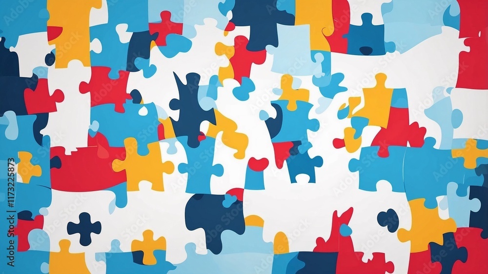Naklejka premium Colorful puzzle pieces forming an abstract pattern. A vibrant and symbolic image. world autism awareness day theme