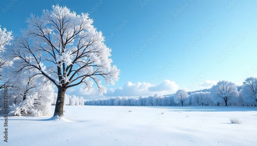 Snowy landscape with bare trees and a clear blue sky, frosty, twig Snowy landscape with bare trees and a clear blue sky, frosty, twig