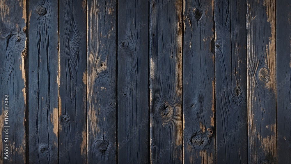 Naklejka premium A Weathered Dark Blue-Gray Wooden Texture with Distressed Grain, Subtle Scuffs, and Natural Wear, Creating a Rustic, Vintage Aesthetic with a Touch of Elegance