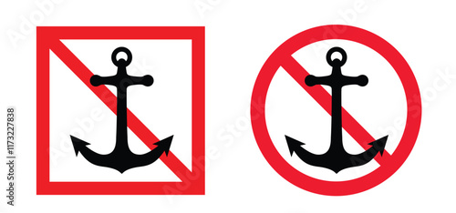 No anchor. Cartoon mooring posts, or bollards icon. Prohibited to dock. No yachts, ship or sailboat to bollard mooring. For rope tied on pier. No boating. Haven or port and bollard angled sig