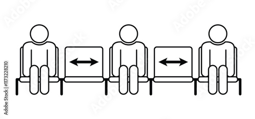 Social distancing, Keep your distance. Mpox, Corona virus epidemic protective. No, seating or seat, avoid crowds. Cartoon waiting room icon. Sit or wait on a chair.