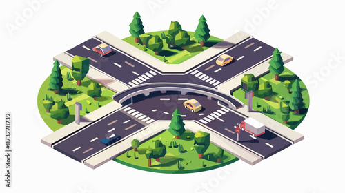 Isometric Road Crossroads Flyover Junctions