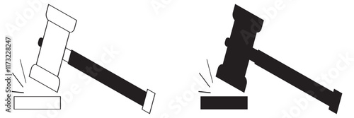 Gavel hammer icon law gavel. Auction court hammer bid authority concept symbol. Black,white and Colors Hammer.