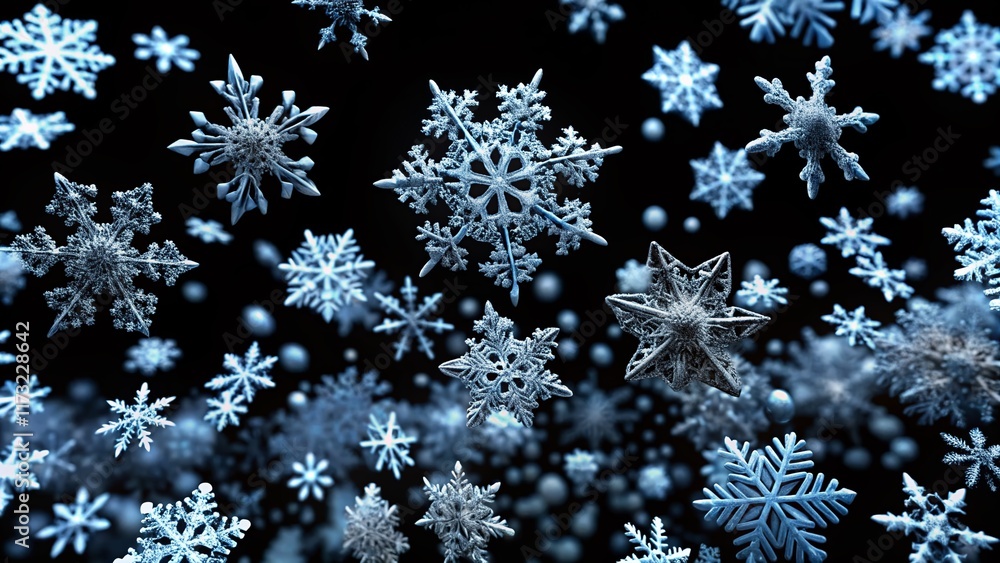 Falling Winter Snowflakes Isolated on Black Background - High-Resolution PNG Image Falling Winter Snowflakes Isolated on Black Background - High-Resolution PNG Image
