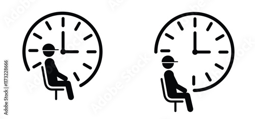 Cartoon waiting room icon. Doctor, office, patient waiting room with clock and chair. A waiting room or reception area is a room where people sit or stand for an appointment they are waiting for.