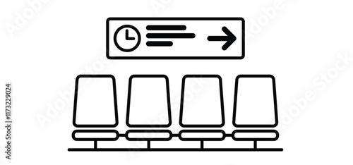 Cartoon waiting room icon. Doctor, office, patient waiting room with clock and chair. A waiting room or reception area is a room where people sit or stand for an appointment they are waiting for.