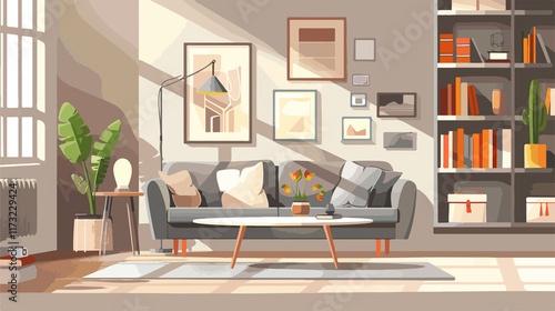 Wallpaper Mural Elegant Light Living Room with Grey Couch and Table Torontodigital.ca