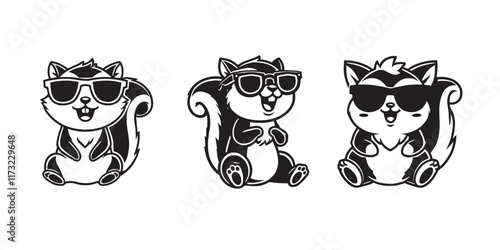Cute Flying squirrel sitting wearing sunglass illustration vector, Set of Joyful Flying squirrel Clipart Art
