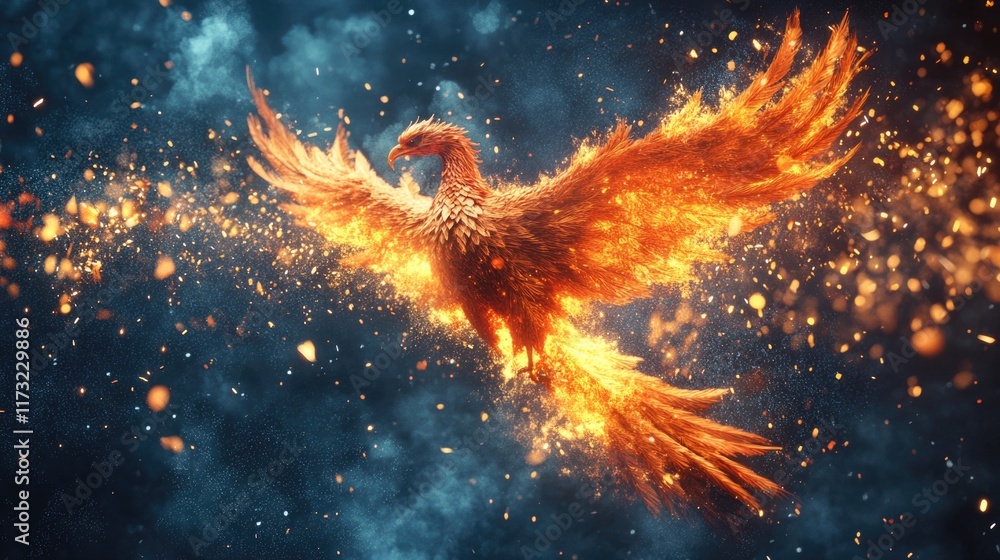 Majestic phoenix soaring through fiery skies Majestic phoenix soaring through fiery skies