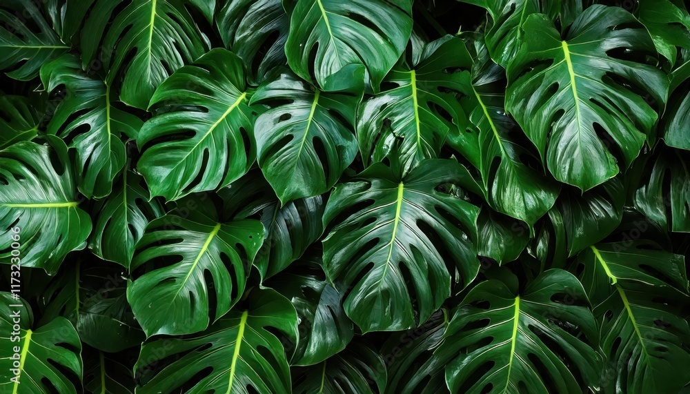 Lush Monstera Deliciosa Leaves Background 
