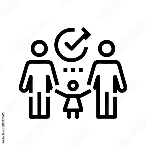 Outline illustration of two parents with child symbolizing family support