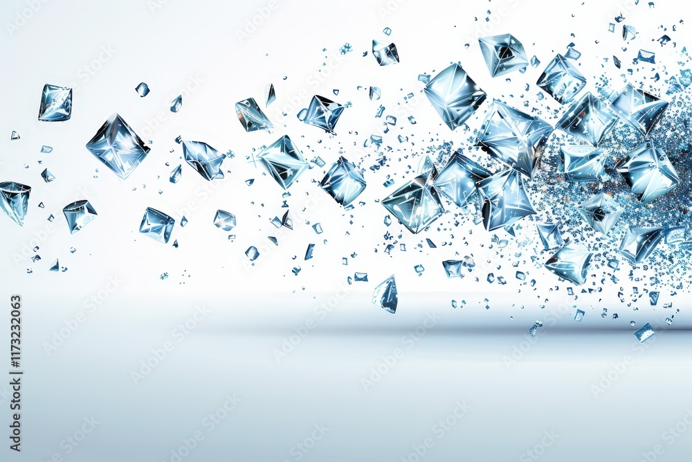 Fototapeta premium Shattering ice cubes dynamic motion abstract art minimalistic space close-up energy and movement