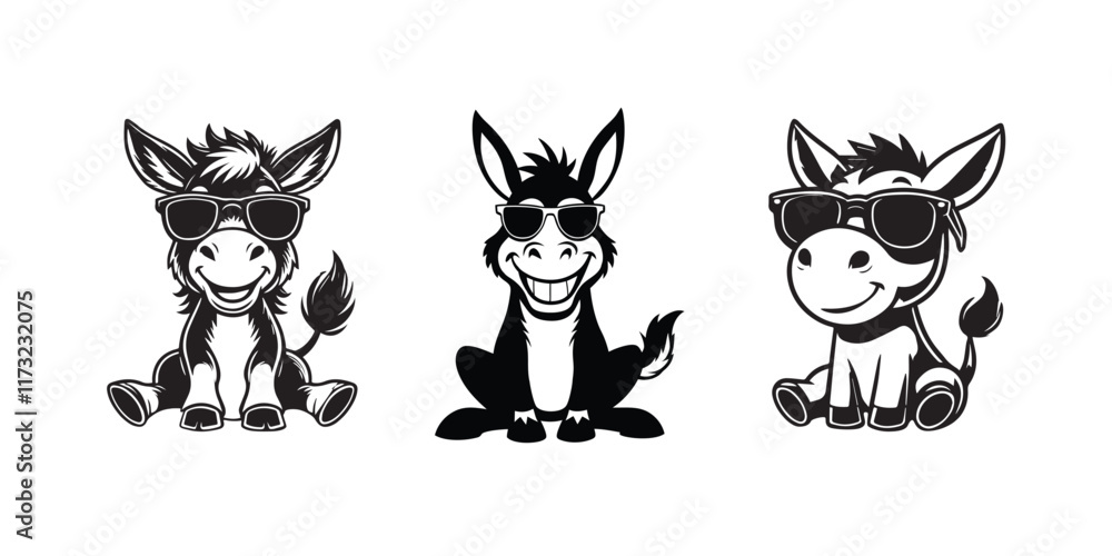 Obraz premium Cute Mule sitting wearing sunglass illustration vector, Collection of Joyful Mule Clipart Art 