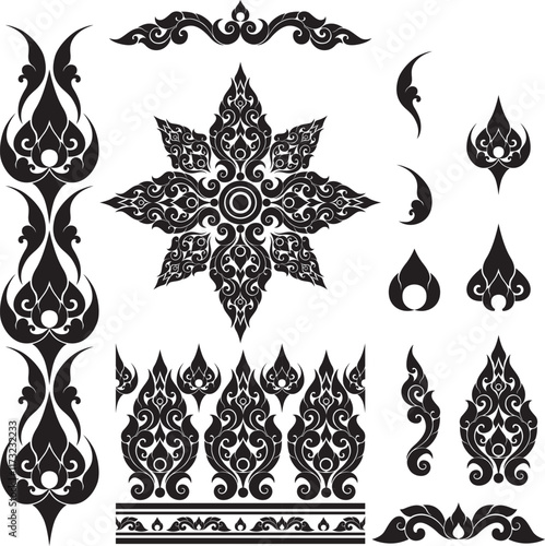 Traditional Thai Pattern Vector Set for Tattoo Design and Decorative Projects