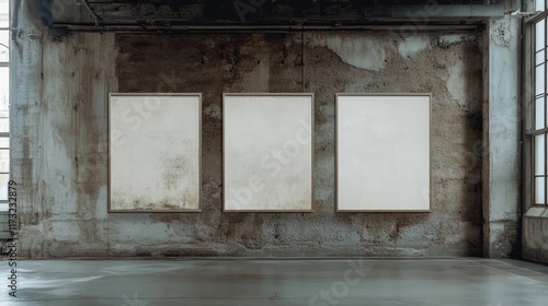 Three blank posters on an indoor wall, ready for display