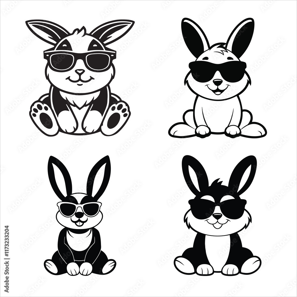 Fototapeta premium Cute Rabbit sitting wearing sunglass illustration vector, Collection of Joyful Rabbit Clipart Art 