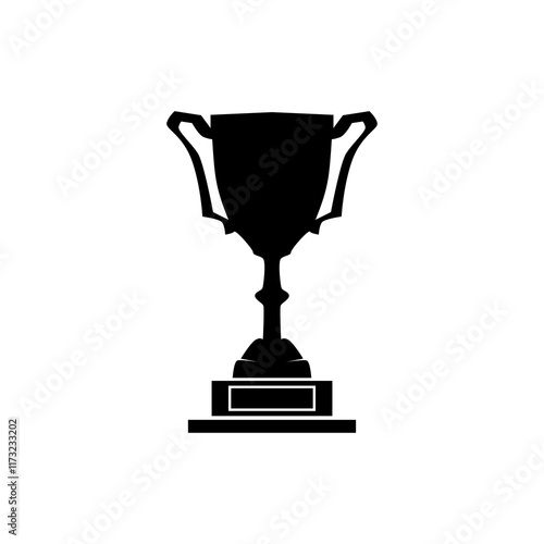 Winner trophy isolated on white background. Black trophy of victory in sport event. Trophy icon vector illustration.