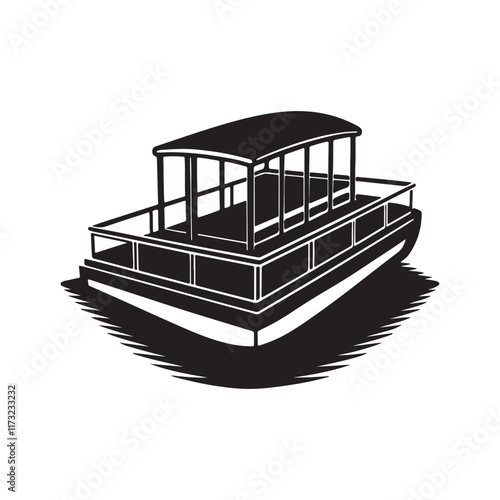 pontoon silhouette, black and white silhouette, vector and illustration