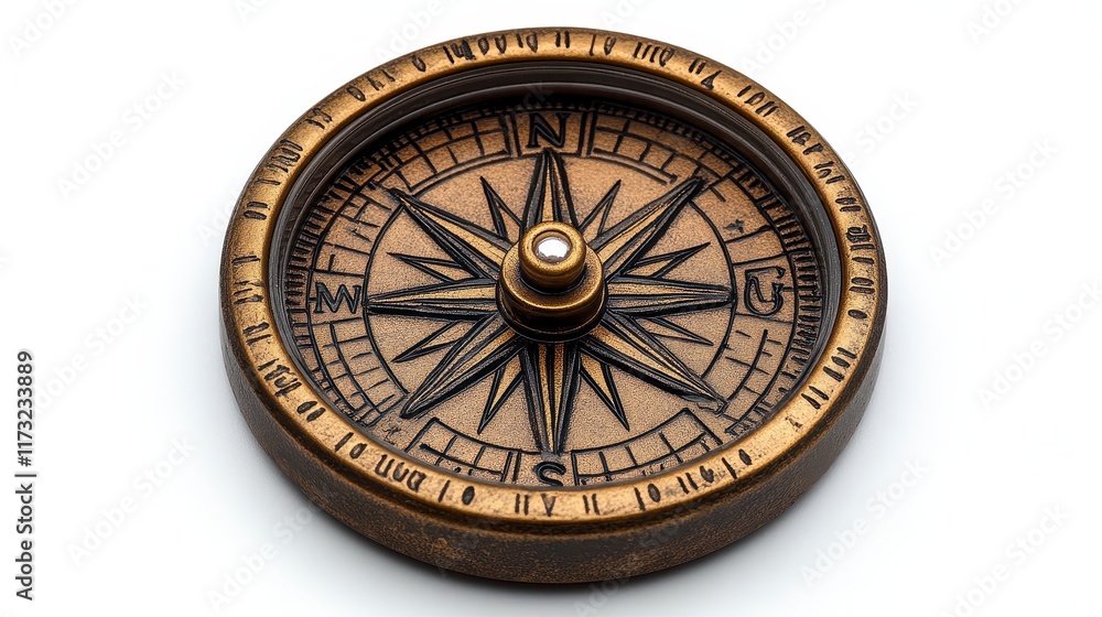 Antique brass compass isolated on white background. Antique brass compass isolated on white background.