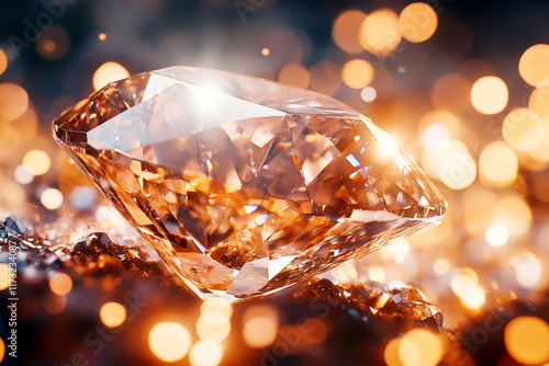 Stunning large diamond gleams against a sparkling bokeh backdrop, evoking luxury and elegance in every facet photo