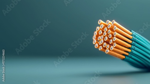 fiber optic and installation concept. Colored electrical cables bundled together on a solid background.