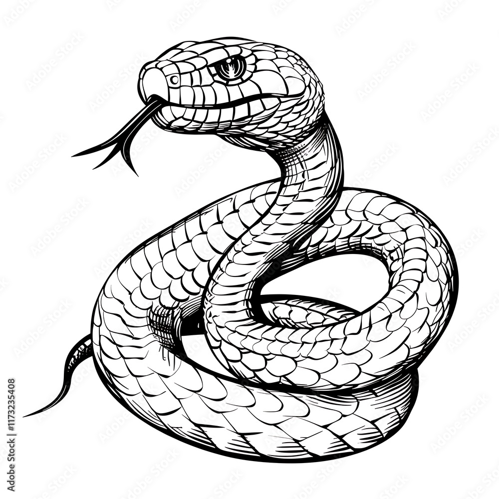 Fototapeta premium coiled cobra outline with flared hood